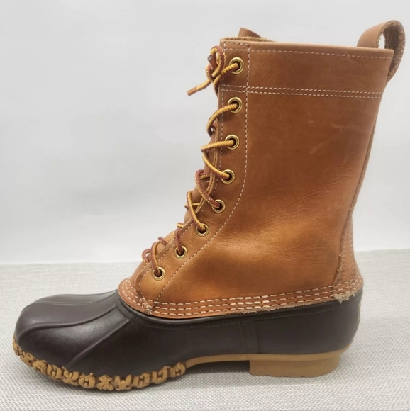 LL Bean duck boots size 7 M hunting waterproof rain rubber leather brown tan - Picture 5 of 15